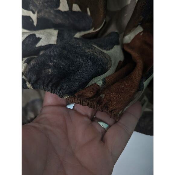 Krizia Vintage Y2K  Midi Skirt Linen Brown Floral Elastic Bubble Hem Size 40 - Picture 8 of 10